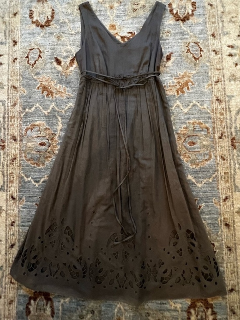 Madison Studio Summer Sundress Coffee/Rich Taupe/ tie waist & floral cutout SZ 4